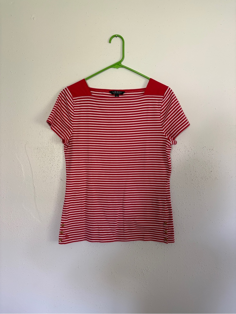 Ralph Lauren Red and White Striped Short Sleeve Tee